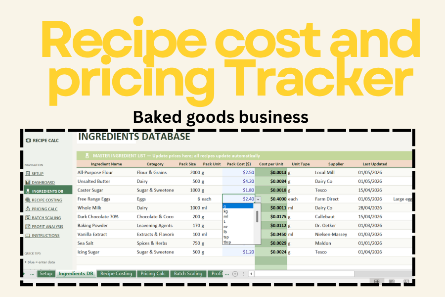 Recipe Cost & Pricing Calculator — Bakery Edition