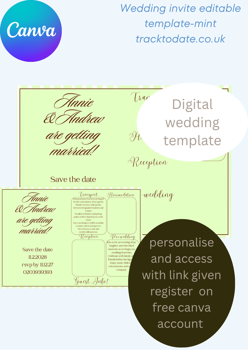 Wedding  invite template-mint