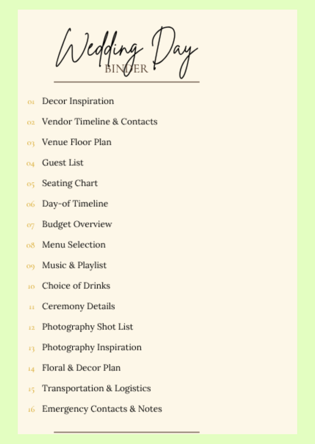 Wedding Day Binder – Fully Editable Canva Template