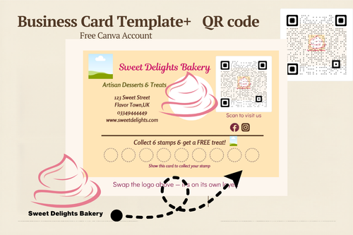 Baked Goods Business Card with  QR Code Template — Editable on Canva (Free)