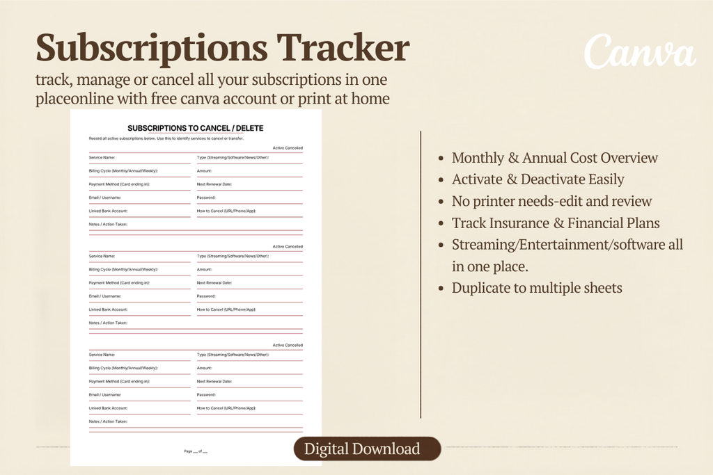 Editable Subscriptions Tracker