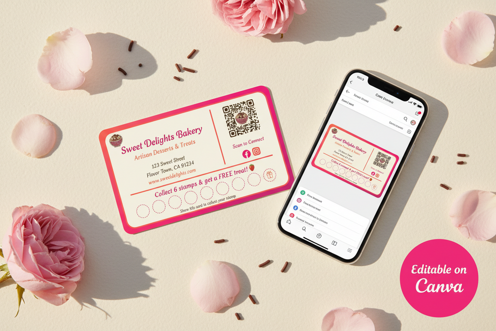 Baked Goods Business Card with  QR Code Template — Editable on Canva (Free)