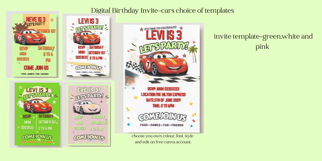 Cars Birthday Invitation – Editable Canva Template