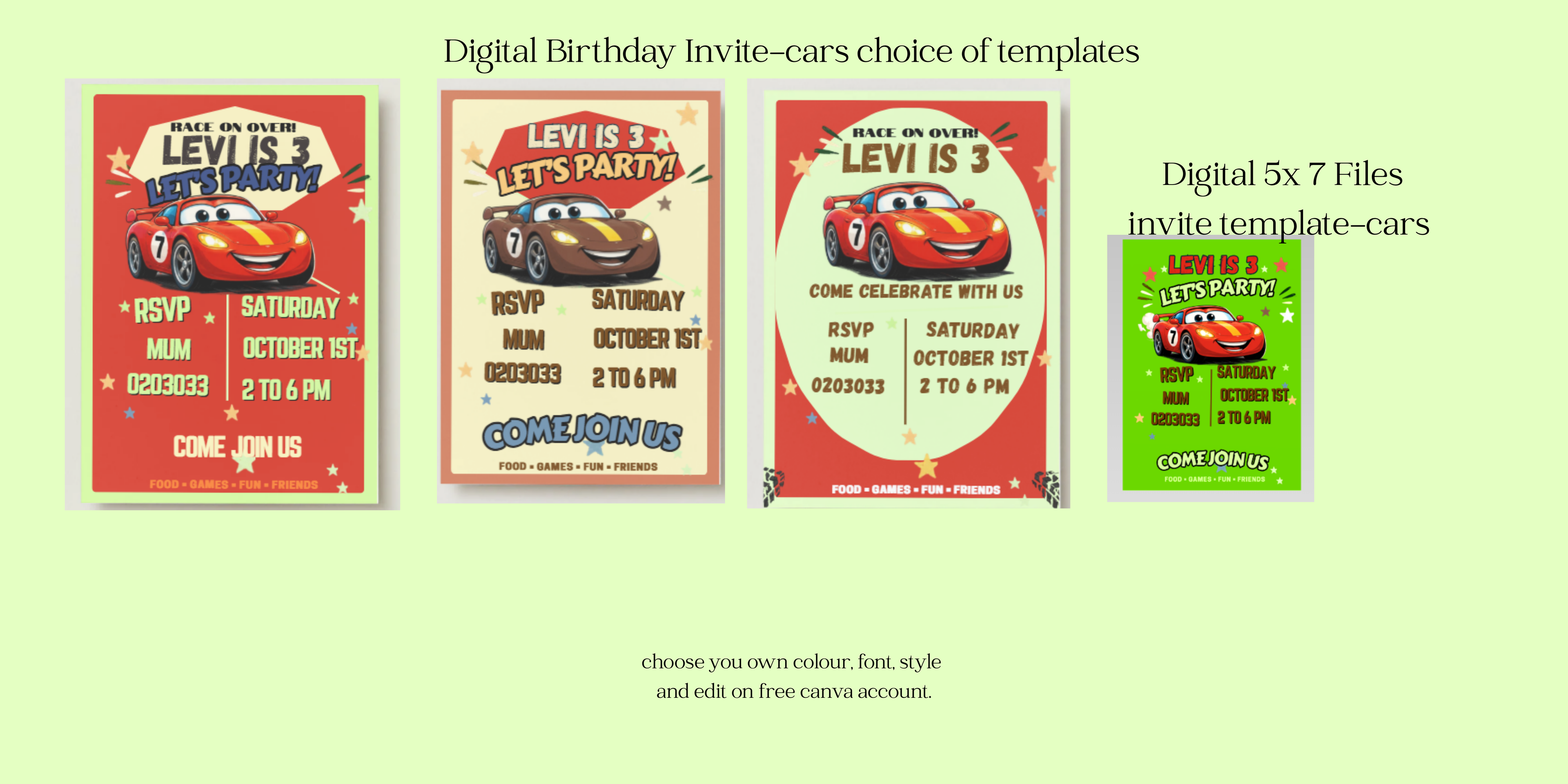 Cars Birthday Invitation – Editable Canva Template